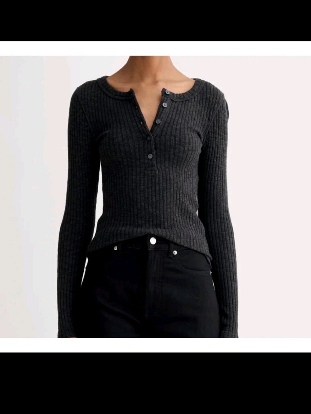 Everlane Womens Cozy Ribbed Henley Sweater medium Organic Cotton Minimalist